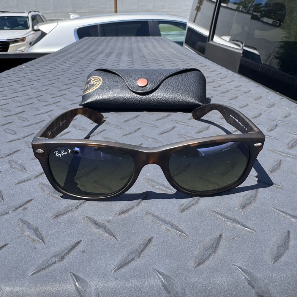 Ray-Ban New Wayfarer RB2132 Matte Havana Blue Green Polarized Sunglasses